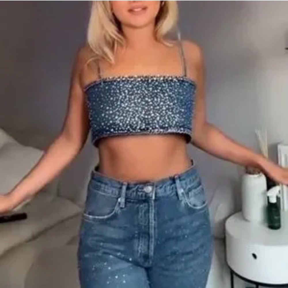 Zara denim  Sparkle Crop Top size S